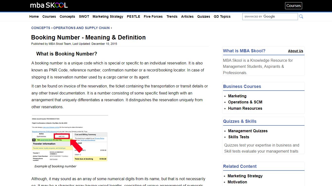 Booking Number - Meaning & Definition | MBA Skool